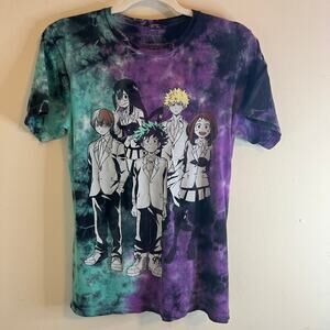 My Hero Academia Tie Dye Graphic T Shirt Size XS Front Back Print Blue Purple